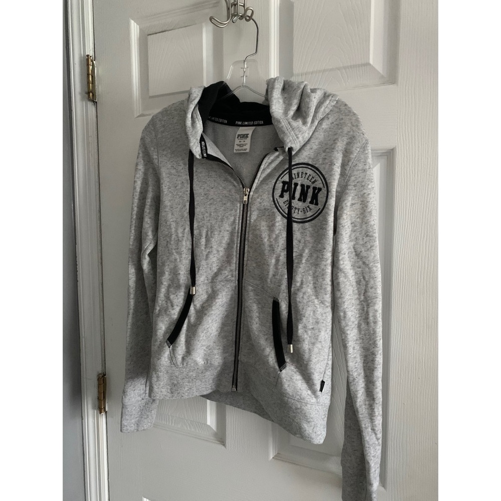 PINK Gray Zip Up Sweatshirt with pockets Size XS